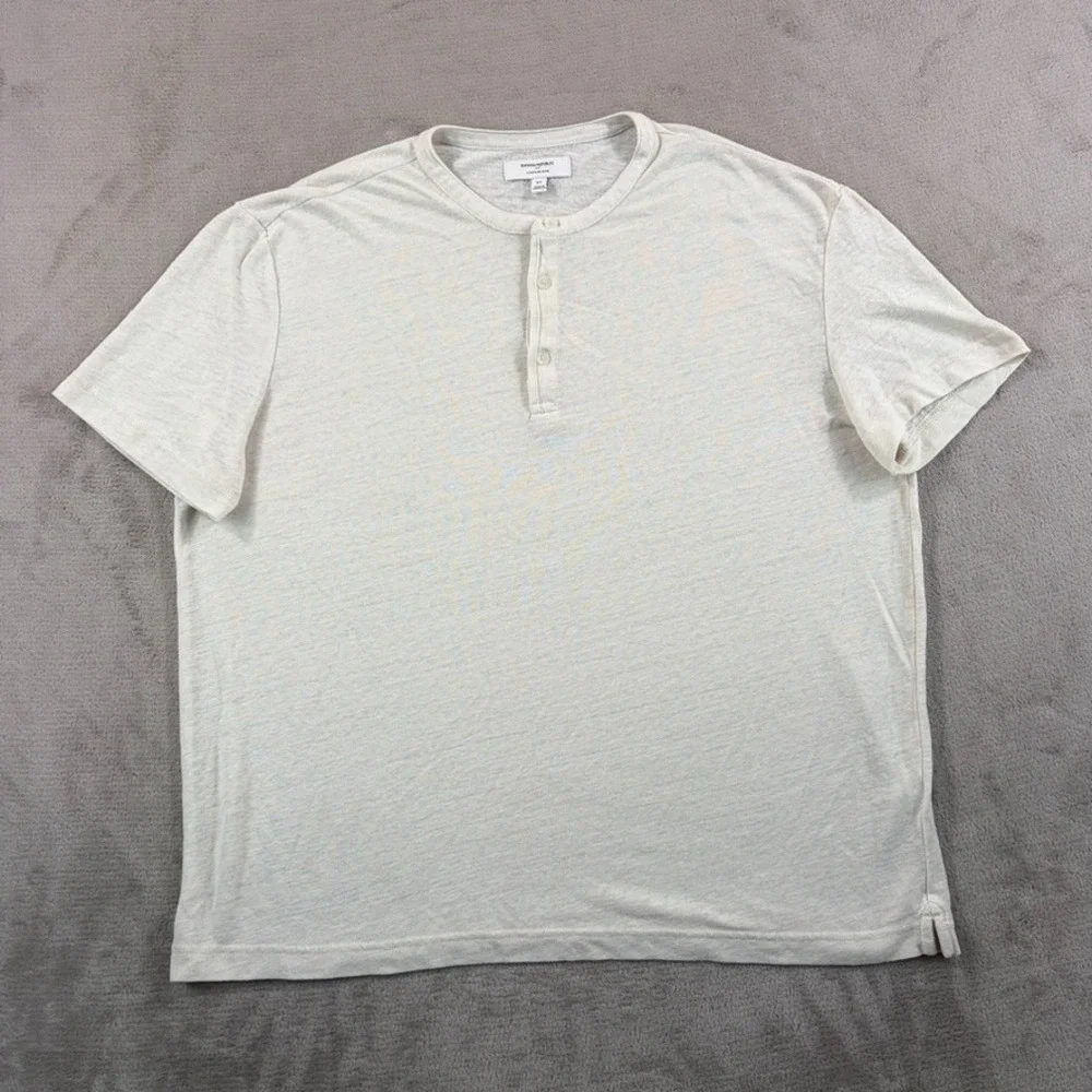 Banana Republic Henley T Shirt Ivory Linen Blend Short Sleeve Summer Coastal XL